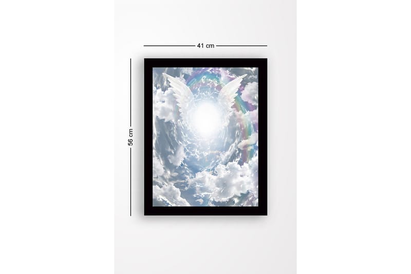 Inramad Canvastavla i trä - 41x56 cm - Ljusa änglavingar som sträcker sig mot en strålande ljuskälla i en dramatisk himmel - Vit / Ljusblå / Grå - Inredning - Tavlor & posters - Canvastavla