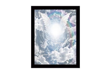 Inramad Canvastavla i trä - 41x56 cm - Ljusa änglavingar som sträcker sig mot en strålande ljuskälla i en dramatisk himmel - Vit / Ljusblå / Grå - Inredning - Tavlor & posters - Canvastavla