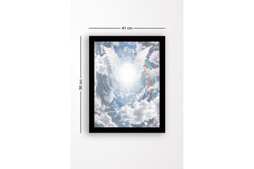 Inramad Canvastavla i trä - 41x56 cm - Ljusa änglavingar som sträcker sig mot en strålande ljuskälla i en dramatisk himmel - Vit / Ljusblå / Grå - Inredning - Tavlor & posters - Canvastavla