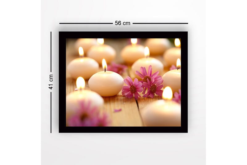 Inramad Canvastavla i trä - 41x56 cm - Ljusande doftljus omgivna av blommor - Ljusrosa / Vit / Beige - Inredning - Tavlor & posters - Canvastavla