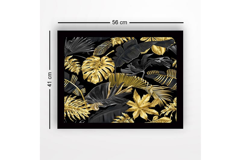 Inramad Canvastavla i trä - 41x56 cm - Lyxig samling av tropiska blad i guld och svart - Guld / Svart - Inredning - Tavlor & posters - Canvastavla