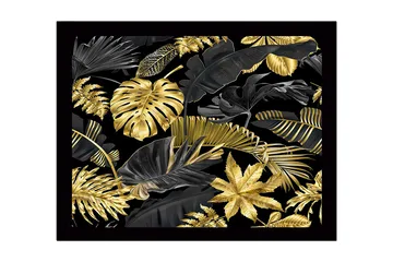 Inramad Canvastavla i trä - 41x56 cm - Lyxig samling av tropiska blad i guld och svart - Guld / Svart - Inredning - Tavlor & posters - Canvastavla