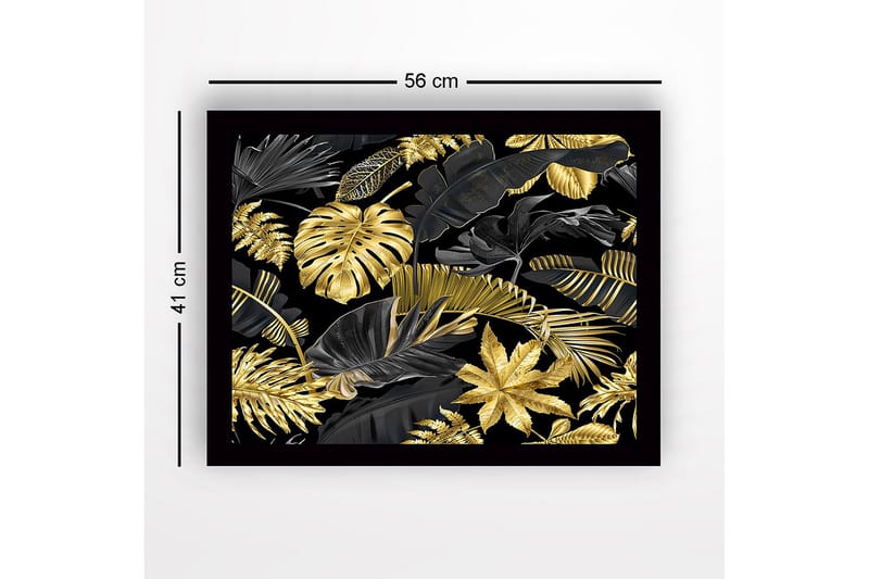 Inramad Canvastavla i trä - 41x56 cm - Lyxig samling av tropiska blad i guld och svart - Guld / Svart - Inredning - Tavlor & posters - Canvastavla
