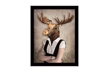 Inramad Canvastavla i trä - 41x56 cm - Människa med älghuvud i formell klädsel - Brun / Vit / Grå - Inredning - Tavlor & posters - Canvastavla