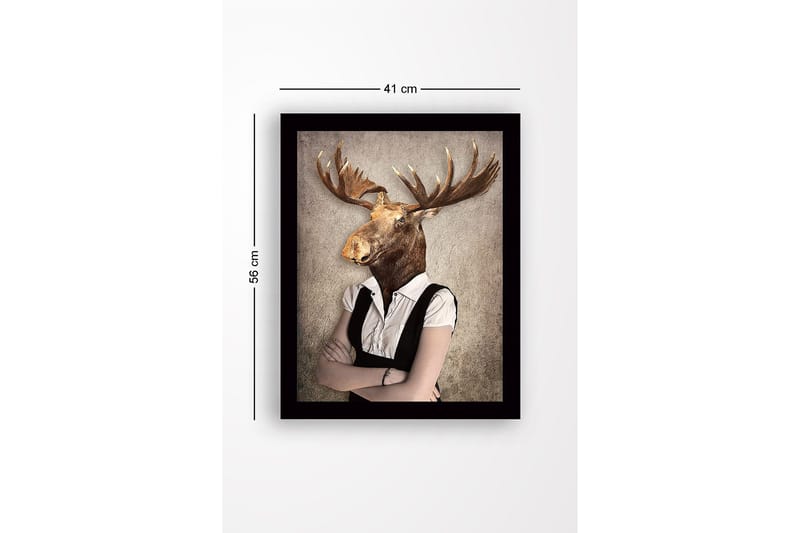 Inramad Canvastavla i trä - 41x56 cm - Människa med älghuvud i formell klädsel - Brun / Vit / Grå - Inredning - Tavlor & posters - Canvastavla