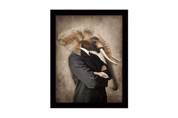 Inramad Canvastavla i trä - 41x56 cm - Människa med elefanthuvud i kostym - Grå / Brun / Svart - Inredning - Tavlor & posters - Canvastavla