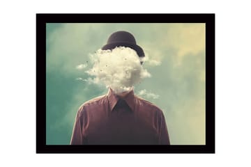 Inramad Canvastavla i trä - 41x56 cm - Människa med en molnig huvudet som svävar över en drömlik bakgrund - Grön / Brun / Vit - Inredning - Tavlor & posters - Canvastavla