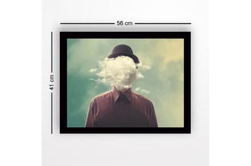 Inramad Canvastavla i trä - 41x56 cm - Människa med en molnig huvudet som svävar över en drömlik bakgrund - Grön / Brun / Vit - Inredning - Tavlor & posters - Canvastavla