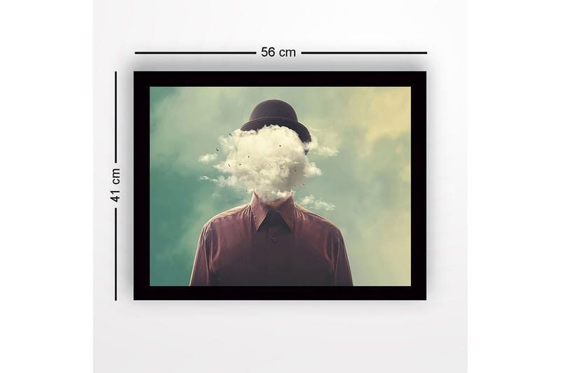Inramad Canvastavla i trä - 41x56 cm - Människa med en molnig huvudet som svävar över en drömlik bakgrund - Grön / Brun / Vit - Inredning - Tavlor & posters - Canvastavla