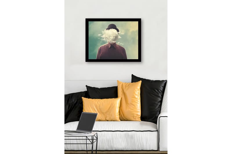 Inramad Canvastavla i trä - 41x56 cm - Människa med en molnig huvudet som svävar över en drömlik bakgrund - Grön / Brun / Vit - Inredning - Tavlor & posters - Canvastavla