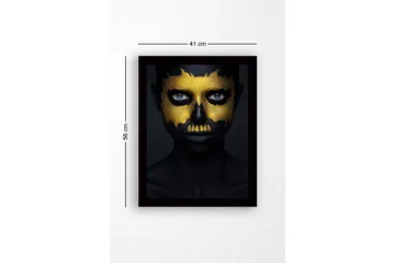 Inramad Canvastavla i trä - 41x56 cm - Mörk ansiktsmålning med guldiga detaljer som formar ett dödskallemotiv - Svart / Guld - Inredning - Tavlor & posters - Canvastavla