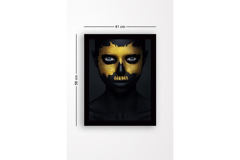 Inramad Canvastavla i trä - 41x56 cm - Mörk ansiktsmålning med guldiga detaljer som formar ett dödskallemotiv - Svart / Guld - Inredning - Tavlor & posters - Canvastavla