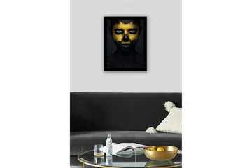 Inramad Canvastavla i trä - 41x56 cm - Mörk ansiktsmålning med guldiga detaljer som formar ett dödskallemotiv - Svart / Guld - Inredning - Tavlor & posters - Canvastavla