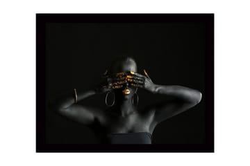 Inramad Canvastavla i trä - 41x56 cm - Mörk figur med guldiga detaljer som täcker ansiktet och händerna - Svart / Guld - Inredning - Tavlor & posters - Canvastavla