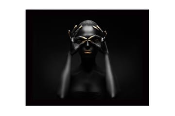 Inramad Canvastavla i trä - 41x56 cm - Mörk silhuett av en kvinna med guldiga detaljer som formar en mask - Svart / Guld - Inredning - Tavlor & posters - Canvastavla
