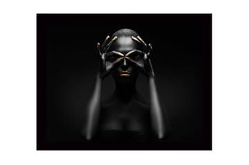 Inramad Canvastavla i trä - 41x56 cm - Mörk silhuett av en kvinna med guldiga detaljer som formar en mask - Svart / Guld - Inredning - Tavlor & posters - Canvastavla