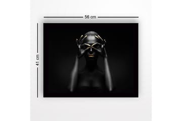 Inramad Canvastavla i trä - 41x56 cm - Mörk silhuett av en kvinna med guldiga detaljer som formar en mask - Svart / Guld - Inredning - Tavlor & posters - Canvastavla