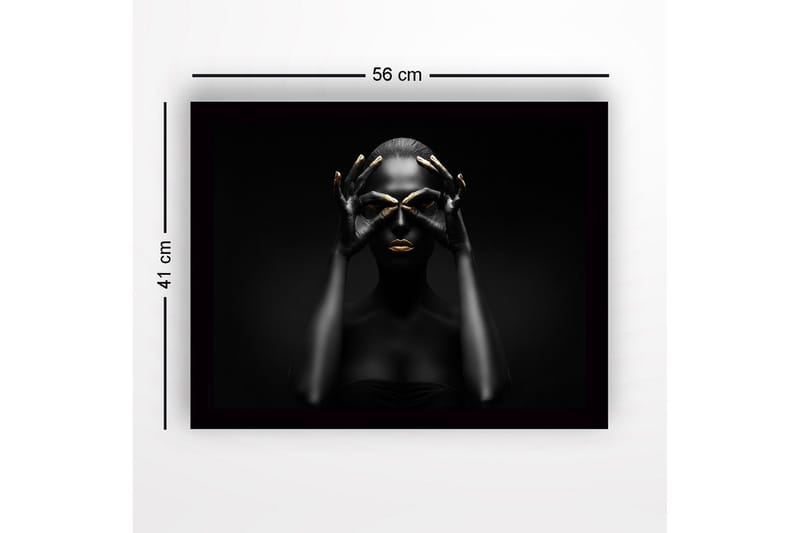 Inramad Canvastavla i trä - 41x56 cm - Mörk silhuett av en kvinna med guldiga detaljer som formar en mask - Svart / Guld - Inredning - Tavlor & posters - Canvastavla