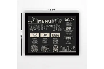 Inramad Canvastavla i trä - 41x56 cm - Meny med mat och dryck i skissartad stil - Svart / Beige - Inredning - Tavlor & posters - Canvastavla