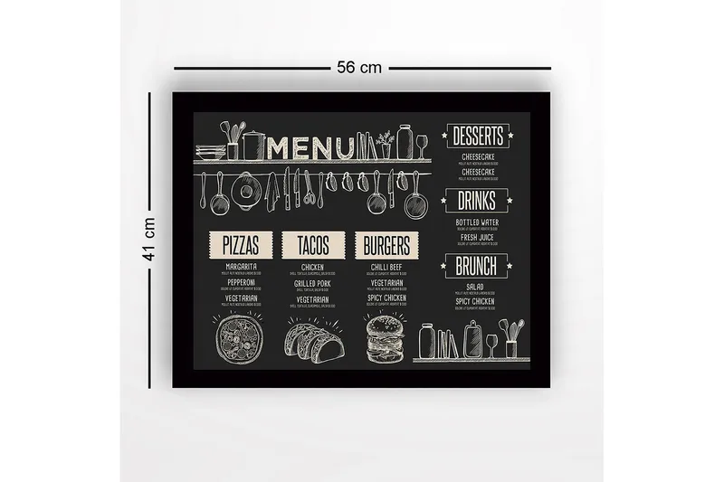 Inramad Canvastavla i trä - 41x56 cm - Meny med mat och dryck i skissartad stil - Svart / Beige - Inredning - Tavlor & posters - Canvastavla