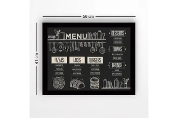 Inramad Canvastavla i trä - 41x56 cm - Meny med mat och dryck i skissartad stil - Svart / Beige - Inredning - Tavlor & posters - Canvastavla