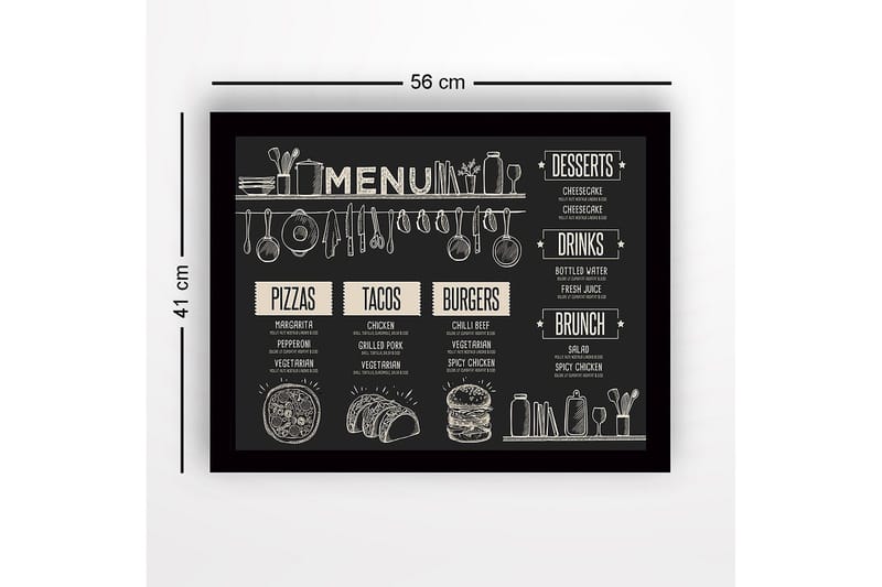 Inramad Canvastavla i trä - 41x56 cm - Meny med mat och dryck i skissartad stil - Svart / Beige - Inredning - Tavlor & posters - Canvastavla