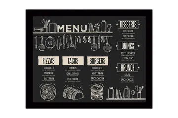 Inramad Canvastavla i trä - 41x56 cm - Meny med mat och dryck i skissartad stil - Svart / Beige - Inredning - Tavlor & posters - Canvastavla