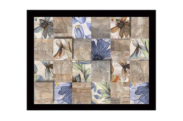 Inramad Canvastavla i trä - 41x56 cm - Mosaik av blommor i olika färger och former - Beige / Blå / Brun - Inredning - Tavlor & posters - Canvastavla