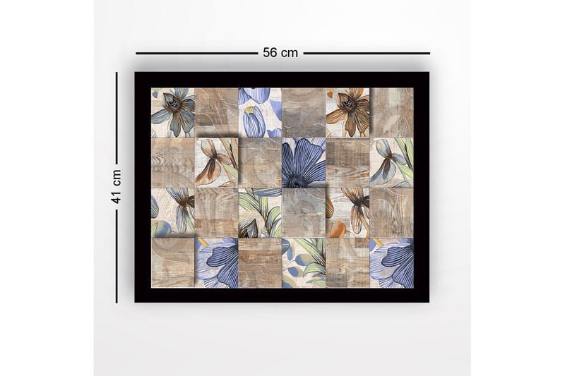 Inramad Canvastavla i trä - 41x56 cm - Mosaik av blommor i olika färger och former - Beige / Blå / Brun - Inredning - Tavlor & posters - Canvastavla