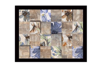 Inramad Canvastavla i trä - 41x56 cm - Mosaik av blommor i olika färger och former - Beige / Blå / Brun - Inredning - Tavlor & posters - Canvastavla