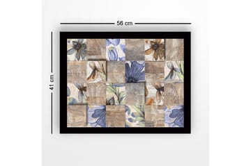 Inramad Canvastavla i trä - 41x56 cm - Mosaik av blommor i olika färger och former - Beige / Blå / Brun - Inredning - Tavlor & posters - Canvastavla