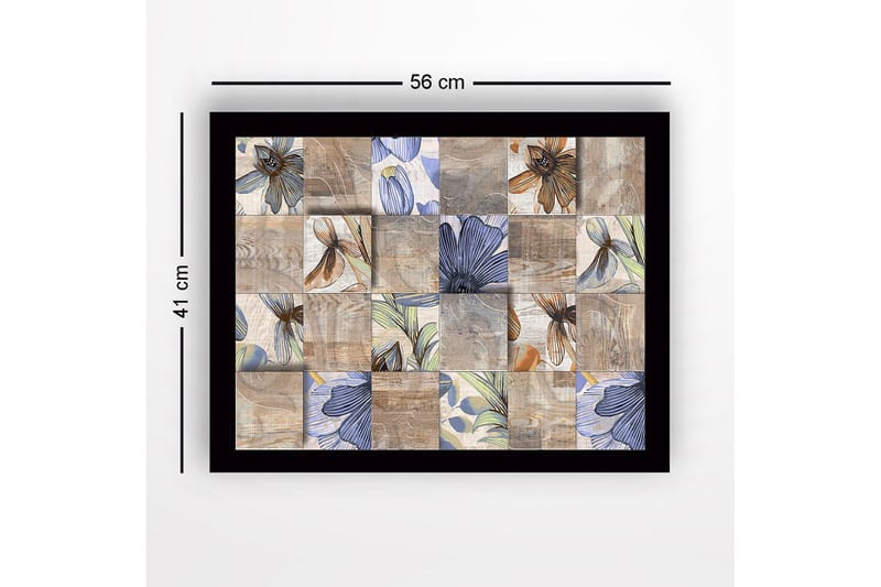 Inramad Canvastavla i trä - 41x56 cm - Mosaik av blommor i olika färger och former - Beige / Blå / Brun - Inredning - Tavlor & posters - Canvastavla