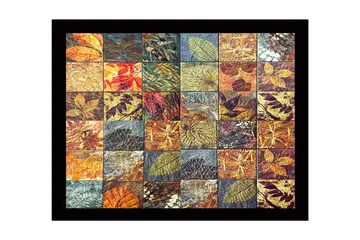 Inramad Canvastavla i trä - 41x56 cm - Mosaik av olika löv i varierande färger och texturer - Guld / Röd / Grön - Inredning - Tavlor & posters - Canvastavla