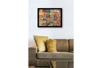 Inramad Canvastavla i trä - 41x56 cm - Mosaik av olika löv i varierande färger och texturer - Guld / Röd / Grön - Inredning - Tavlor & posters - Canvastavla