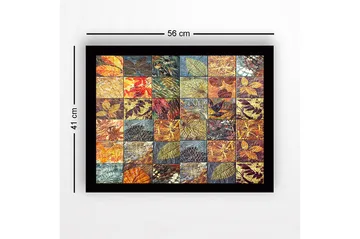 Inramad Canvastavla i trä - 41x56 cm - Mosaik av olika löv i varierande färger och texturer - Guld / Röd / Grön - Inredning - Tavlor & posters - Canvastavla