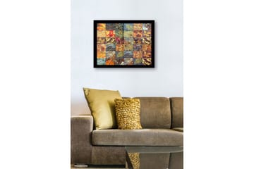 Inramad Canvastavla i trä - 41x56 cm - Mosaik av olika löv i varierande färger och texturer - Guld / Röd / Grön - Inredning - Tavlor & posters - Canvastavla