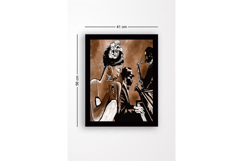 Inramad Canvastavla i trä - 41x56 cm - Musikaliskt framträdande med sångerska och musiker - Mörkbrun / Beige / Svart - Inredning - Tavlor & posters - Canvastavla