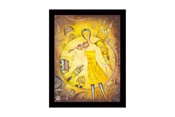 Inramad Canvastavla i trä - 41x56 cm - Musiker med fiol i en gyllene omgivning - Guld / Gul / Brun - Inredning - Tavlor & posters - Canvastavla