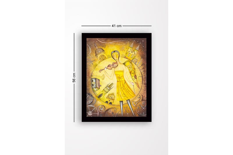 Inramad Canvastavla i trä - 41x56 cm - Musiker med fiol i en gyllene omgivning - Guld / Gul / Brun - Inredning - Tavlor & posters - Canvastavla