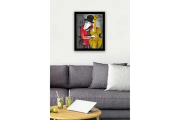 Inramad Canvastavla i trä - 41x56 cm - Musiker som omfamnar en kontrabas - Gul / Röd / Grå - Inredning - Tavlor & posters - Canvastavla