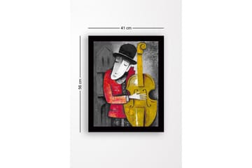 Inramad Canvastavla i trä - 41x56 cm - Musiker som omfamnar en kontrabas - Gul / Röd / Grå - Inredning - Tavlor & posters - Canvastavla