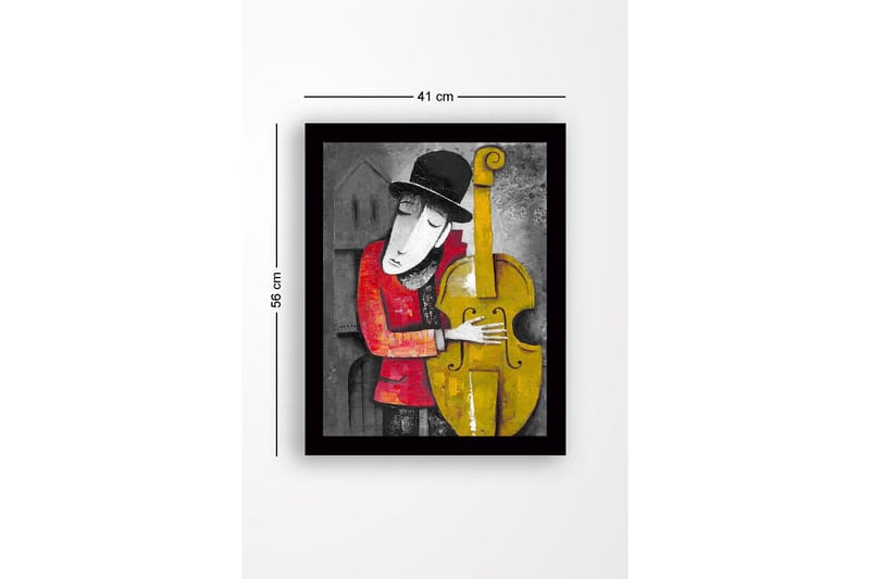 Inramad Canvastavla i trä - 41x56 cm - Musiker som omfamnar en kontrabas - Gul / Röd / Grå - Inredning - Tavlor & posters - Canvastavla