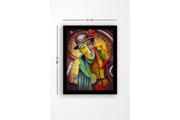 Inramad Canvastavla i trä - 41x56 cm - Musiker som spelar fiol med en drömmande uttryck - Guld / Grön / Brun - Inredning - Tavlor & posters - Canvastavla