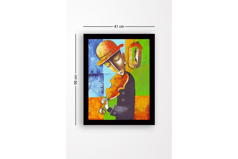 Inramad Canvastavla i trä - 41x56 cm - Musiker som spelar fiol med en känsla av tidens gång - Blå / Grön / Orange - Inredning - Tavlor & posters - Canvastavla