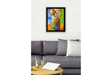 Inramad Canvastavla i trä - 41x56 cm - Musiker som spelar fiol med en känsla av tidens gång - Blå / Grön / Orange - Inredning - Tavlor & posters - Canvastavla