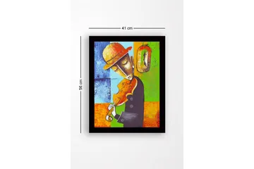 Inramad Canvastavla i trä - 41x56 cm - Musiker som spelar fiol med en känsla av tidens gång - Blå / Grön / Orange - Inredning - Tavlor & posters - Canvastavla