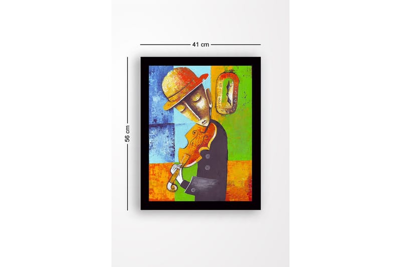 Inramad Canvastavla i trä - 41x56 cm - Musiker som spelar fiol med en känsla av tidens gång - Blå / Grön / Orange - Inredning - Tavlor & posters - Canvastavla