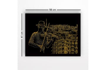Inramad Canvastavla i trä - 41x56 cm - Musiker som spelar fiol med en stadssilhuett i bakgrunden - Guld / Svart - Inredning - Tavlor & posters - Canvastavla