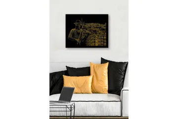 Inramad Canvastavla i trä - 41x56 cm - Musiker som spelar fiol med en stadssilhuett i bakgrunden - Guld / Svart - Inredning - Tavlor & posters - Canvastavla