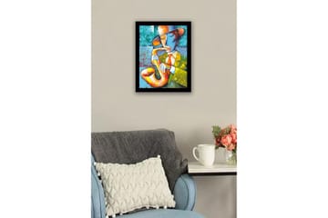 Inramad Canvastavla i trä - 41x56 cm - Musiker som spelar saxofon med en färgglad och uttrycksfull stil - Gul / Grön / Blå - Inredning - Tavlor & posters - Canvastavla